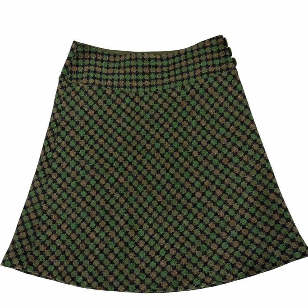LOFT Preppy Jessica Day 51% Wool Green & Black Print Twee Mini Skirt 2Petite